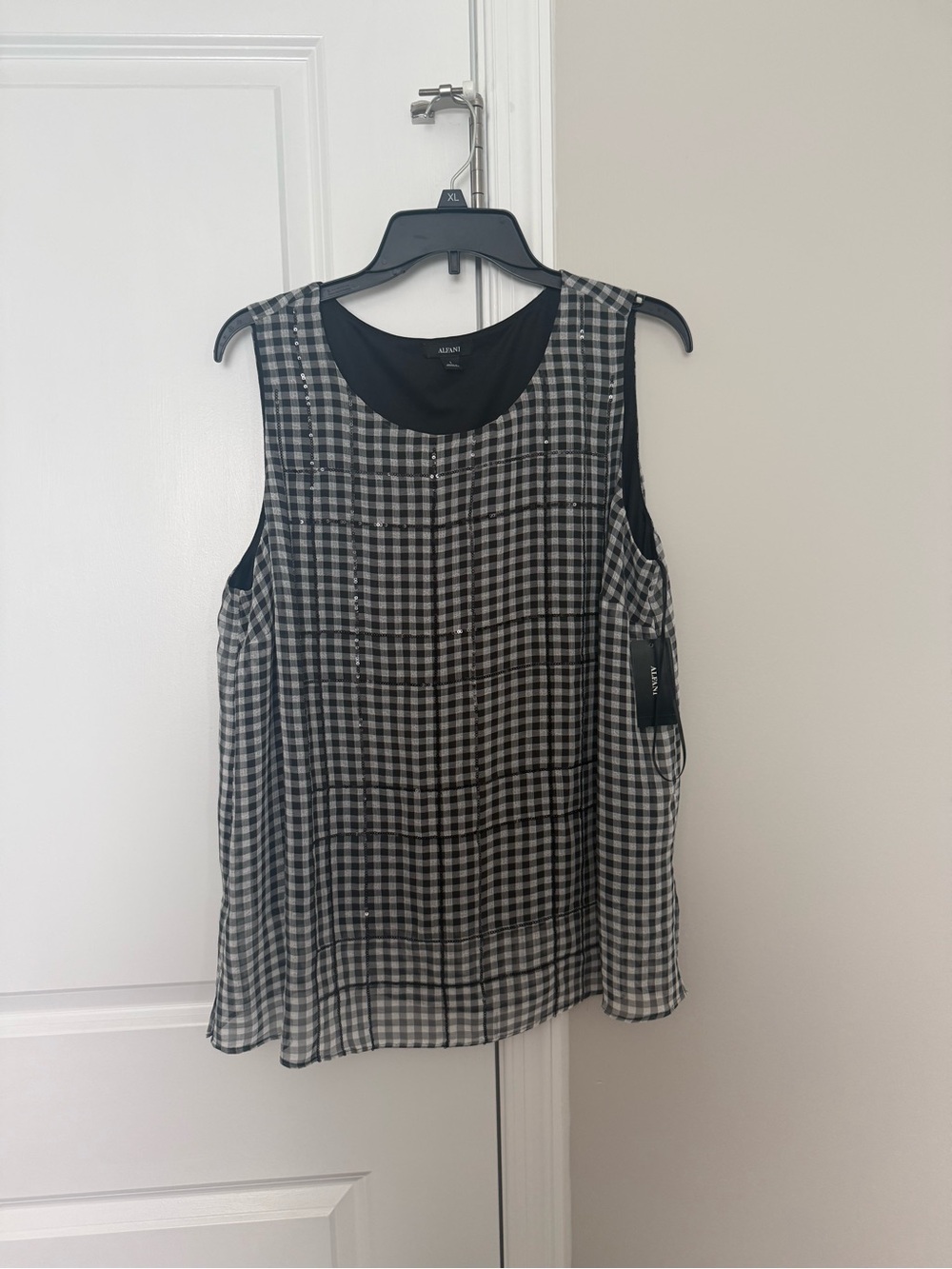 Alfani Black & White Gingham Sleeveless Camisole
